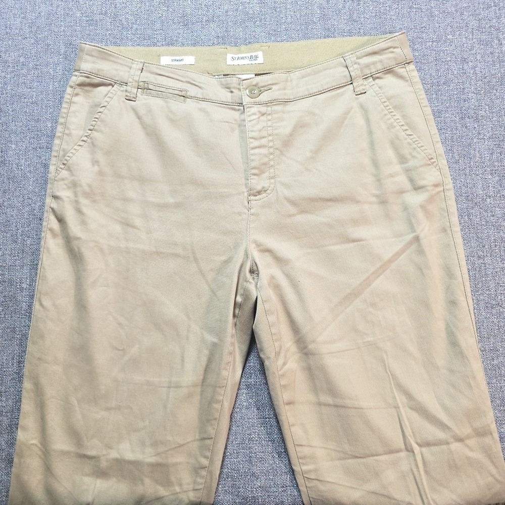 St Johns Bay Pants Womens 12 Straight Leg Beige Slash 5 Pocket